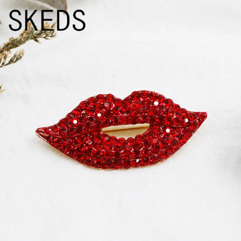 Moda mujer labios rojos diamantes de imitación completos broches de lujo alfileres creativo Sexy cristal brillante fiesta boda joyería accesorios regalo