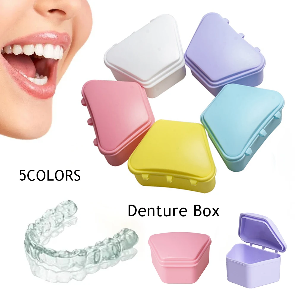 1PCS Plastic Denture Storage Box Candy Color Denture Container Dental Prosthesis Box Portable False Teeth Organizer Supplies