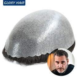 Gloryhair-Pele-Durável Grosso PU Toupee Peruca, Prótese Capilar Masculina, Cabelo Humano Indiano, Qualidade Fina