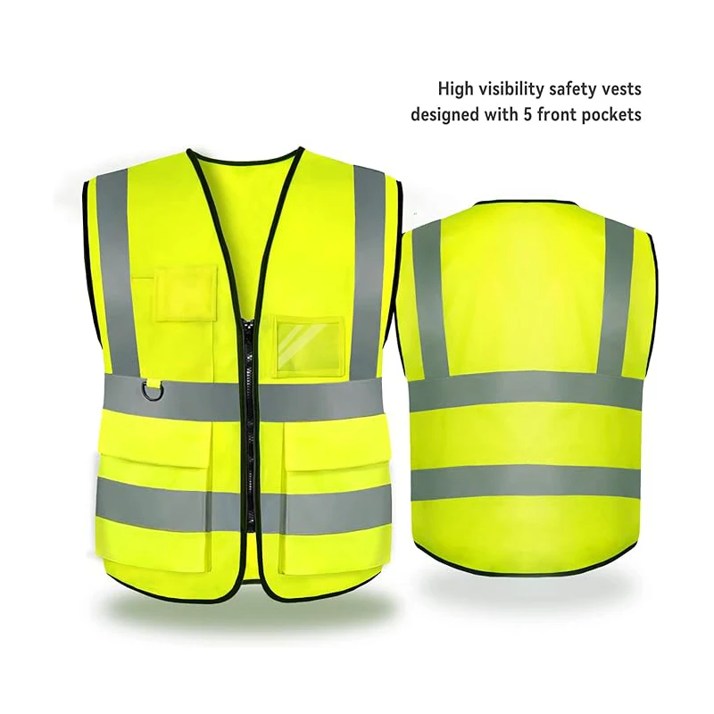 Custom Logo Reflective Safety Vest for Men Work Vest with Pockets and Zipper Safety Construction Two Tone Workwear Vest Printing