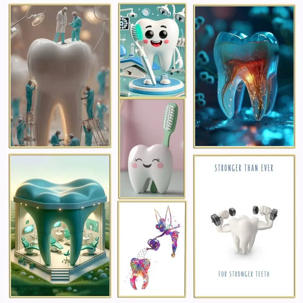 1PC Tooth Implant Dental Art poster Self-adhesive Art Waterproof Paper Sticker Coffee House Bar Room Wall Decor