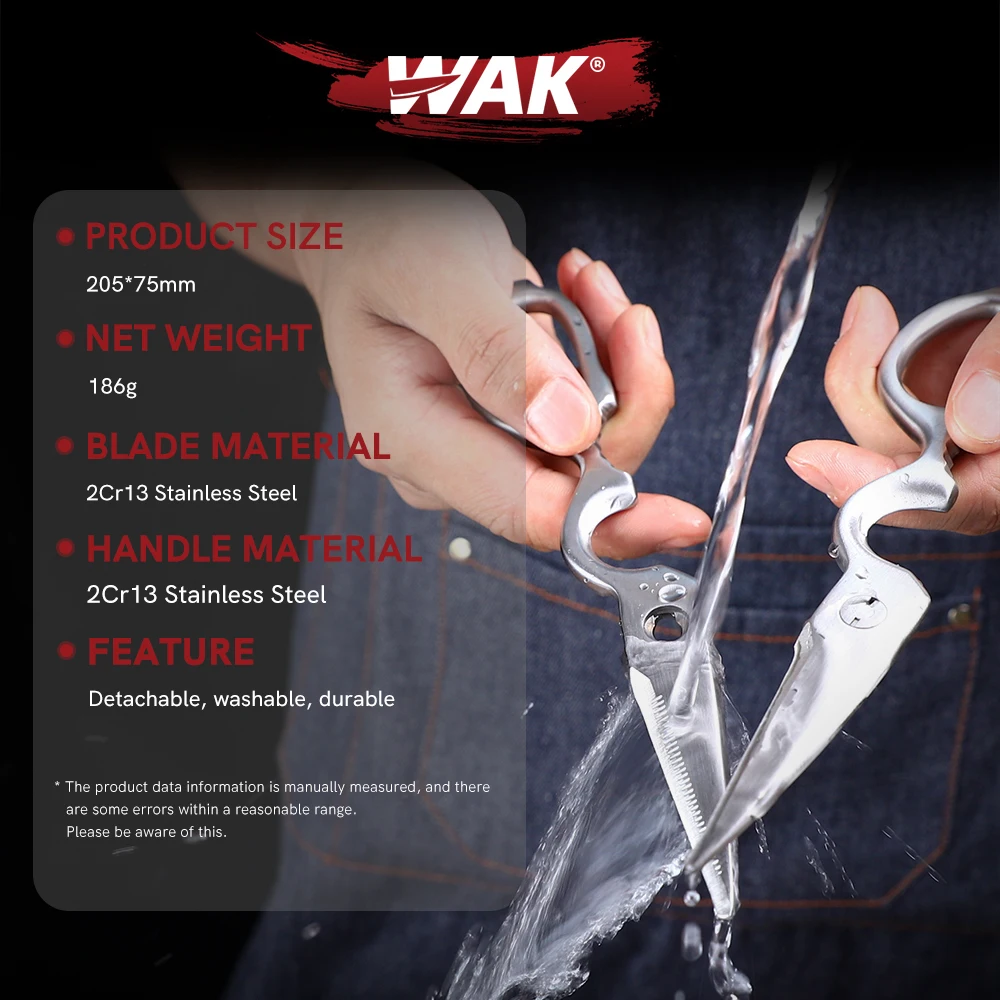 WAK Multi Functional Kitchen Scissors Washable Stainless Steel Scissors For Nut Chicken Bone Vegetable Removable Shear Tools