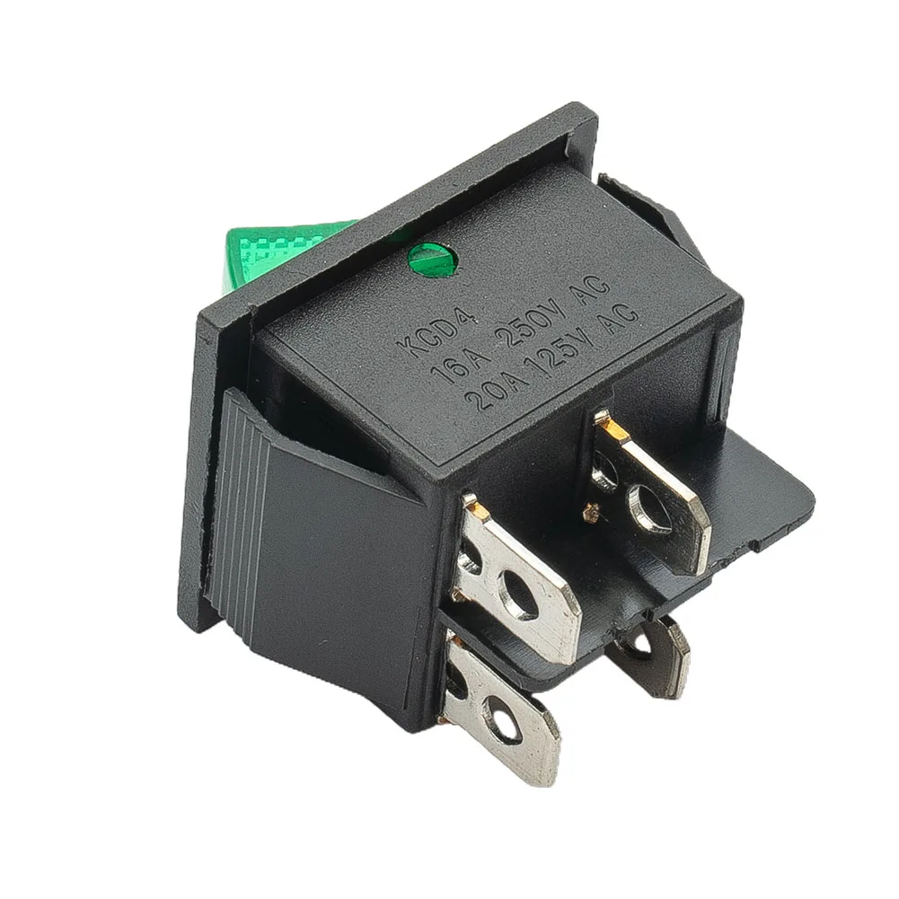 Reliable Green Rocker Switch 4 Pin 16A 250V AC DPST Perfect for Commercial Electrical Appliances and Household Use