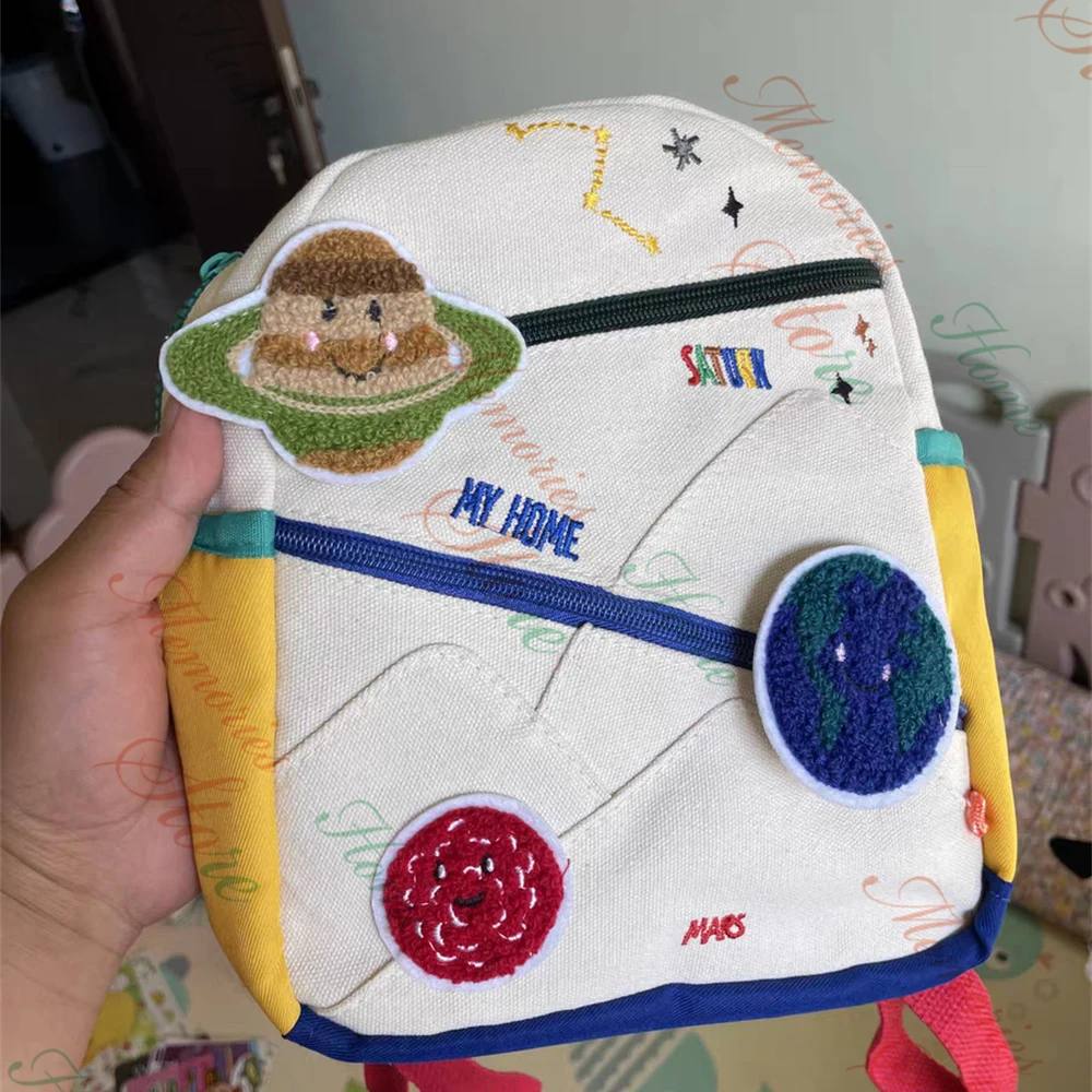 Kindergarten Schoolbag Custom Cute Planet Baby Backpack Lightweight Canvas Girls Boys Backpack Personalized Name Children's Gift