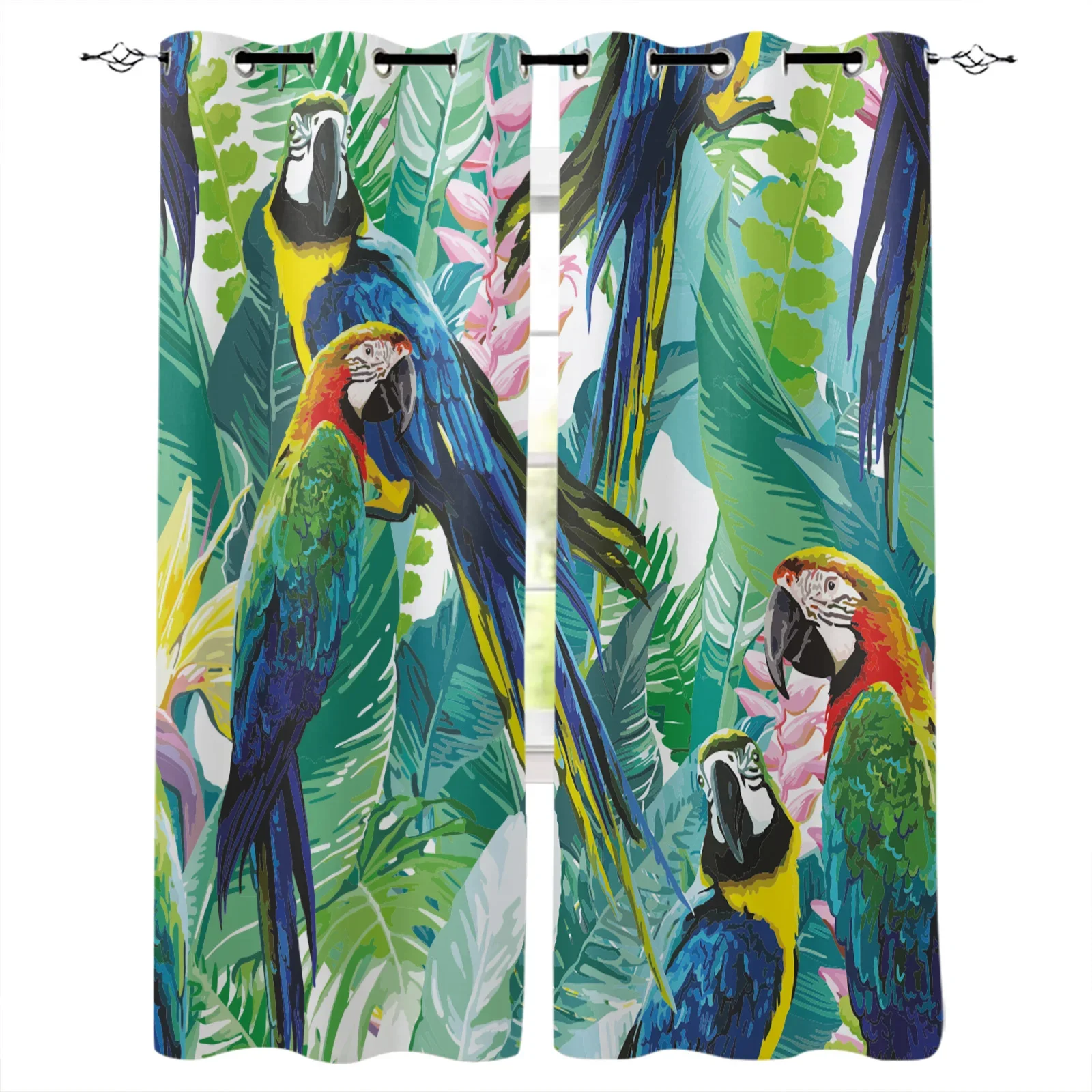 Tropical Jungle Parrot Green Plants Curtain for Living Room Kids Room Home Decoration Bedroom Curtain Window Treatment Drapes