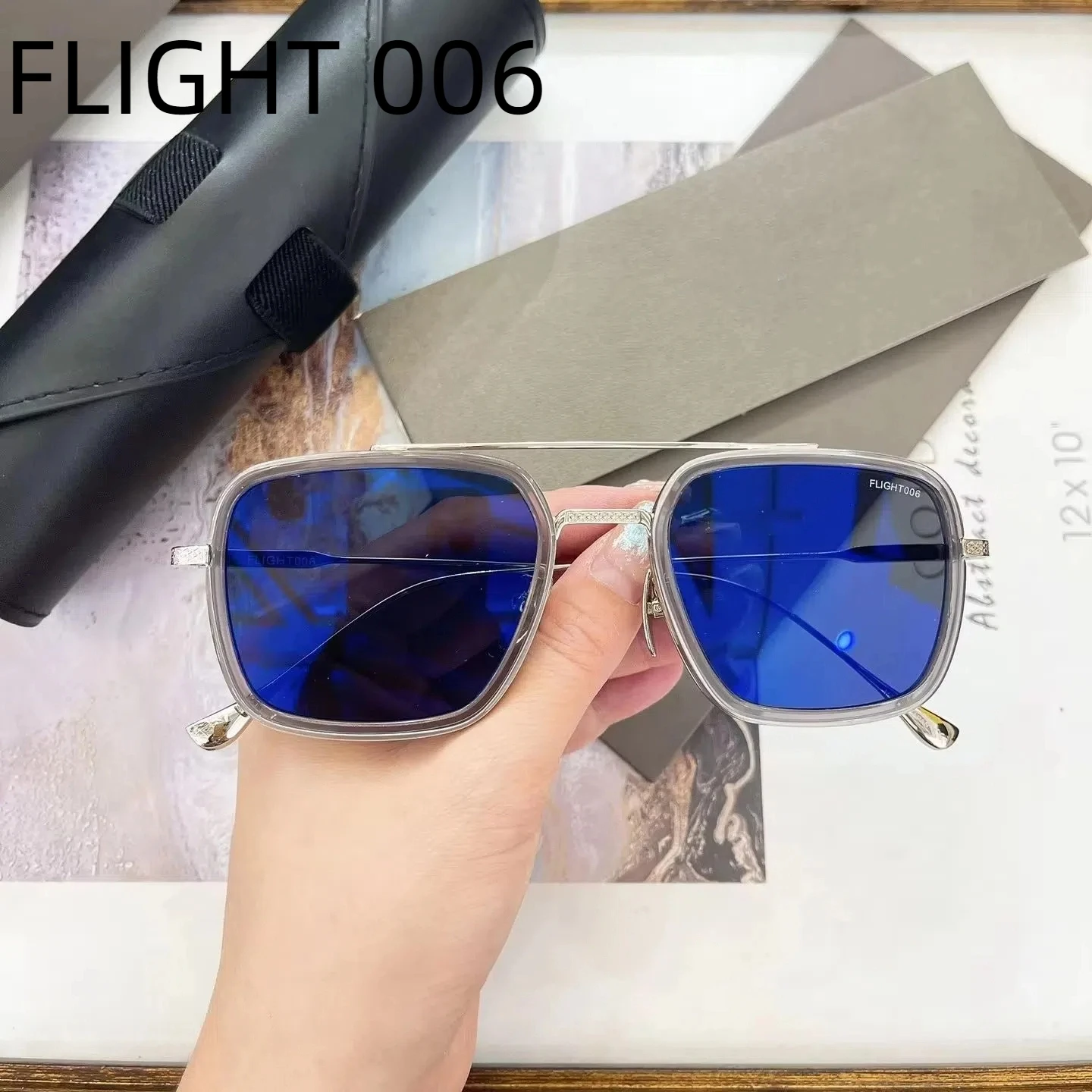 

Original DTS006 FLIGHT 006 Premium Luxury Design Business Men Sunglasses Fashion Leisure Silver Alloy Frame Women Couple Eyewear