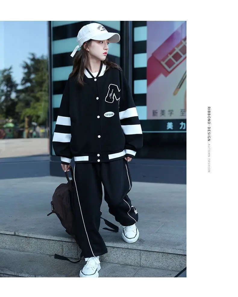 Girls Autumn Baseball Jacket Junior Kids Embroidered Letter Coat Clothing 5-6-8-10-12-13-15Y Boys American Jacket