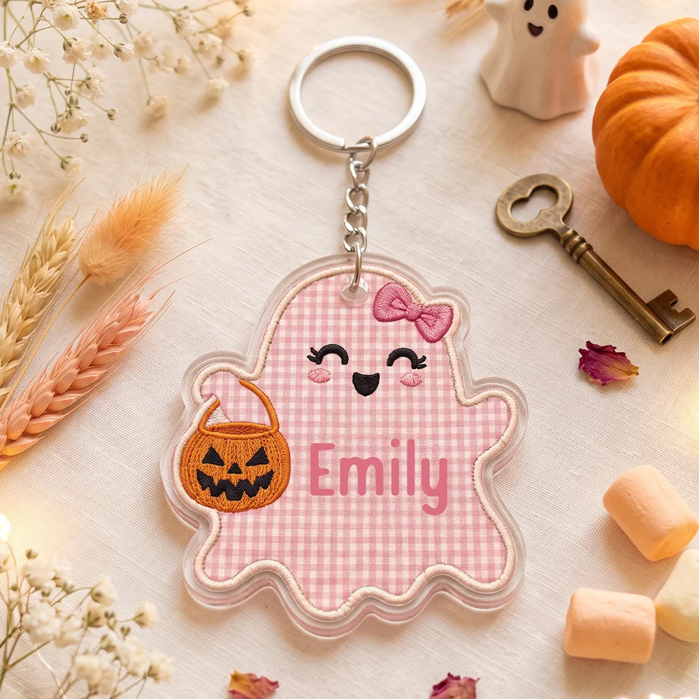 Personalized Pumpkin Ghost Keychain, Halloween Gift