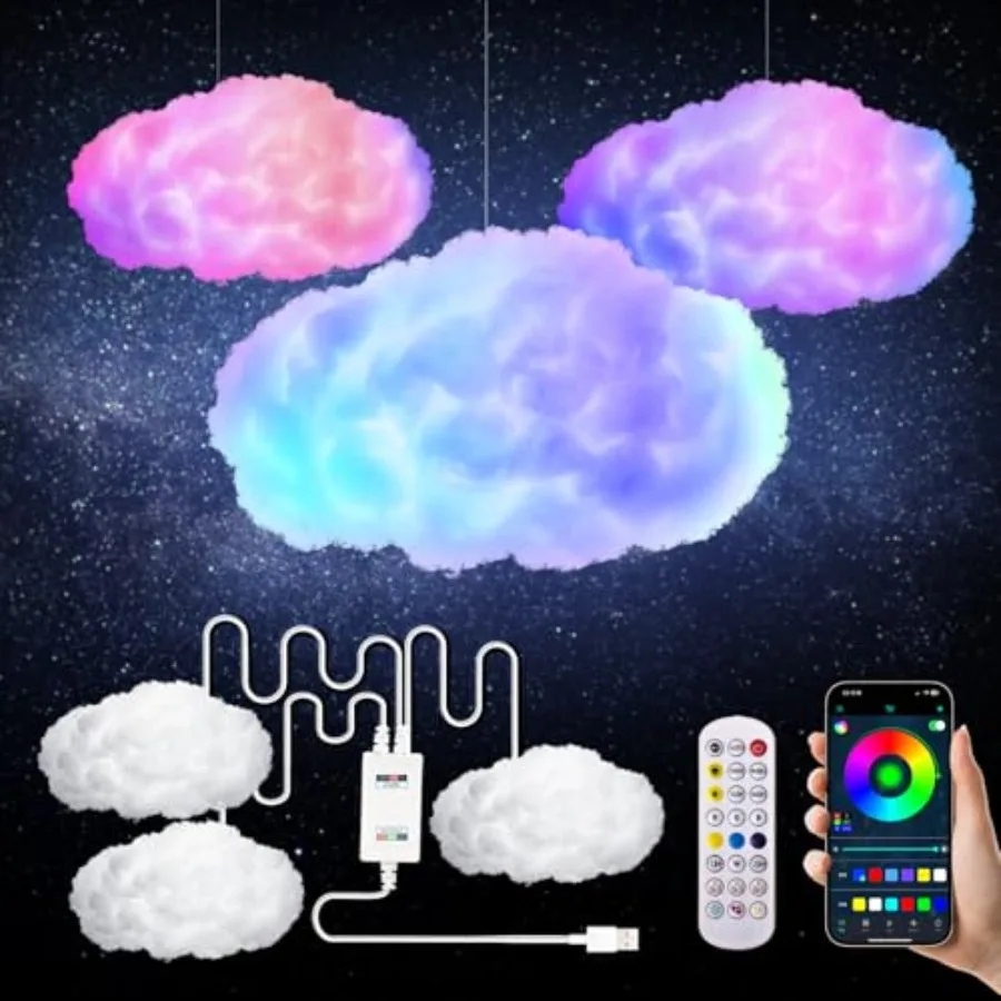 

Набор из 4-х хлопковых LED-светильников D Cloud Lamp Pack 4 дюйма с управлением через приложение и пультом ДУ, синхронизация с музыкой, 6 миллионов цветов, питание от USB, для спальни G