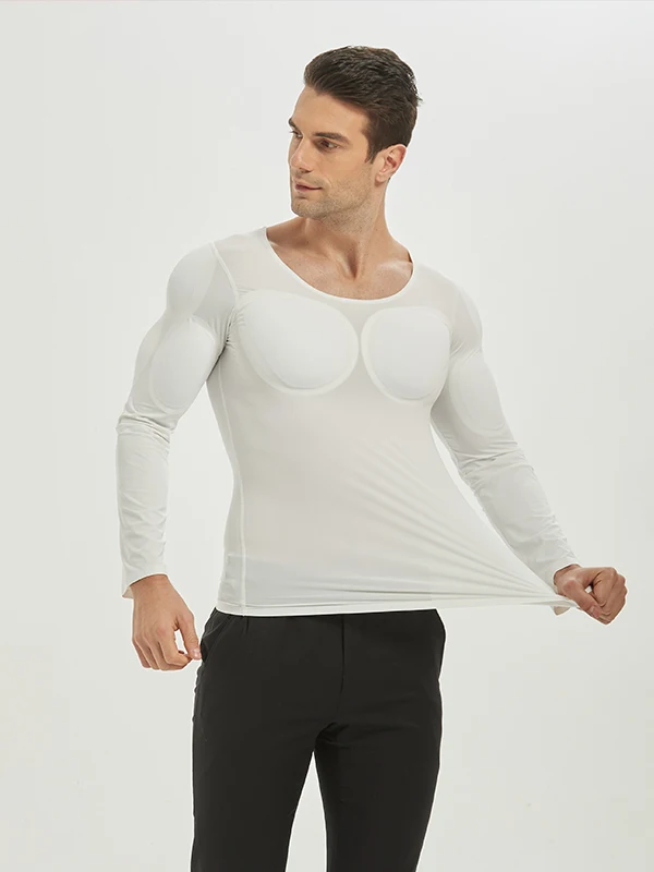 New Invisible Muscle T-Shirt Wedding Suit Men's Shoulder Pads Fake Chest And Abdominal Muscles Cosplay Innerwear Slim Fit Sho...
