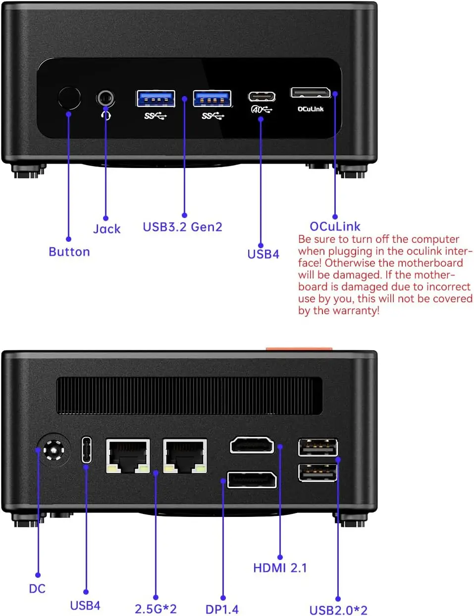AOOSATR GEM12 Max Mini PC AMD Ryzen 7 8745HS Высокопроизводительный мини-настольный компьютер USB4 OCuLink DDR5 5600 МГц Wi-Fi 6 4K при 120 Гц для игр