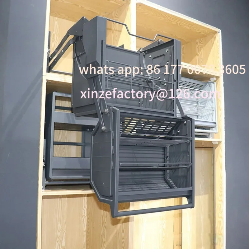 خزانة علوية للثلاجة قابلة للتخصيص، سلة سحب لرفع الجسم المزدوج، خزانة معلقة بطبقة مزدوجة، مطبخ مصعد قابل للسحب #6