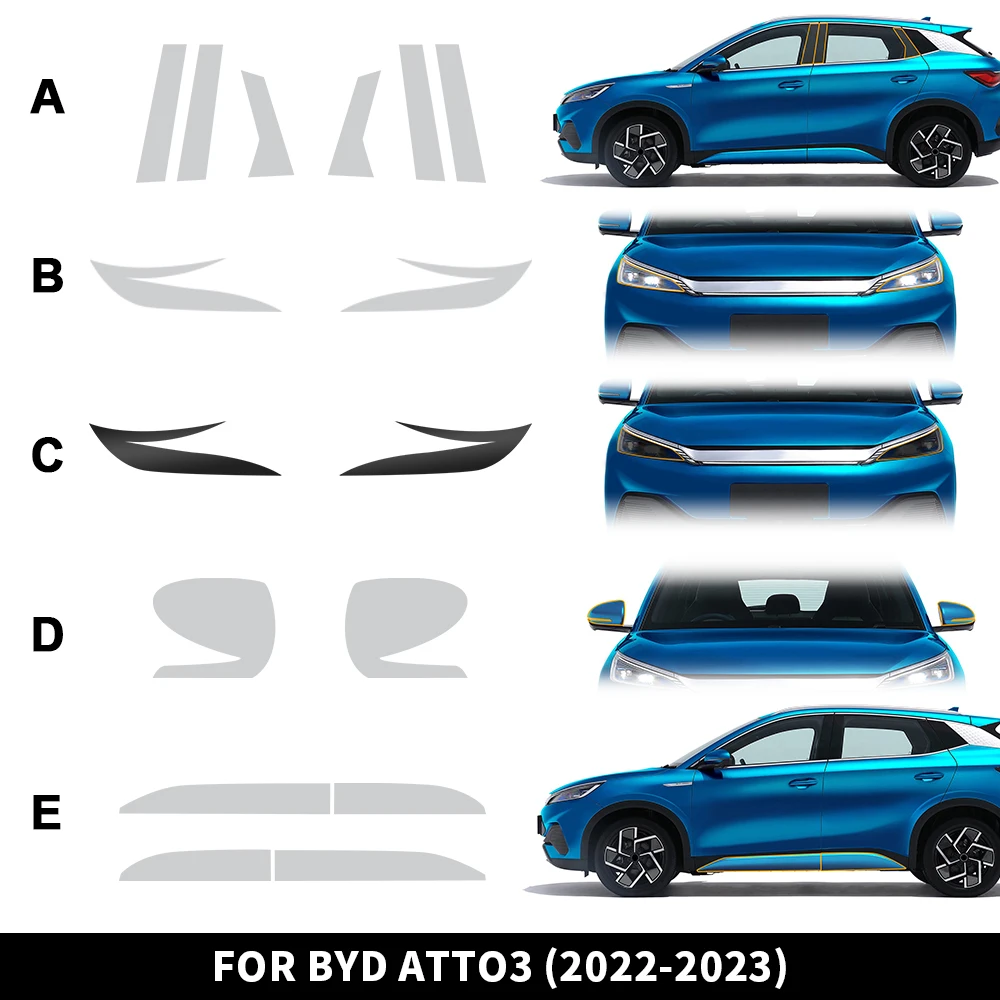 

Защитная пленка из ТПУ для фар и стоек B/C для BYD Atto 3 Yuan Plus 2021-2026 (Atto3 EV), защита от царапин