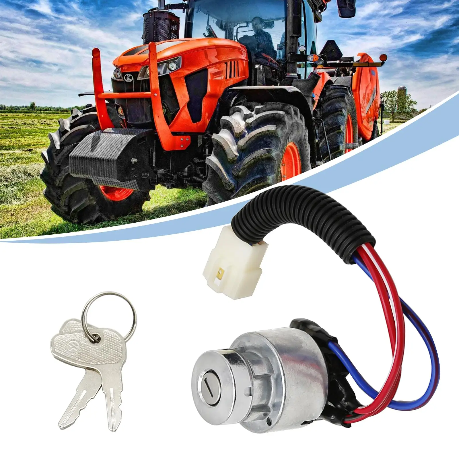 

Ignition Starter Switch with 4 Position 5 Termials 2 Keys TC020-31820 Replaced with Kubota Tractor