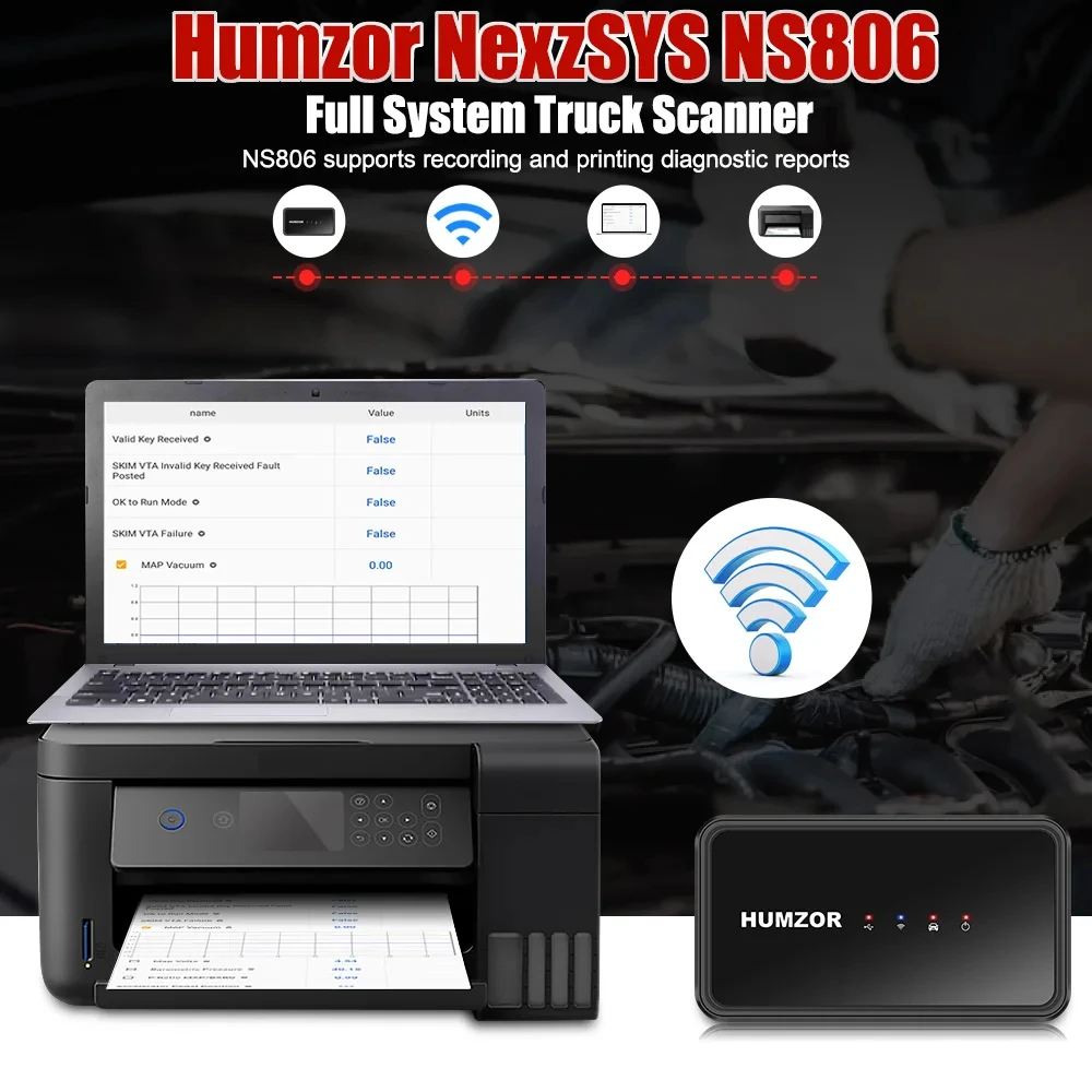 Humzor NexzSYS NS806 for HD Truck Full System 24V OBD 2 OBD2 Diagnostic Tool Heavy Duty Scanner Tools For Volvo/Scania/DAF/IVECO