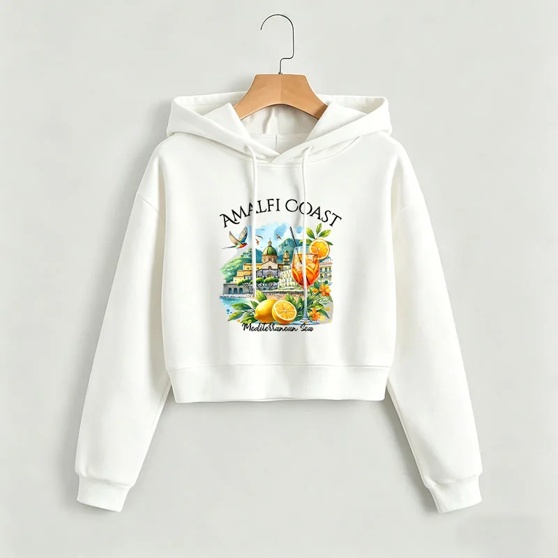 

Graphic Amalfi Coast Lemon Printed Cropped Sweatshirt Crop Top Hoodie Y2k Sweatshirts Gothic Casual Style Clothes