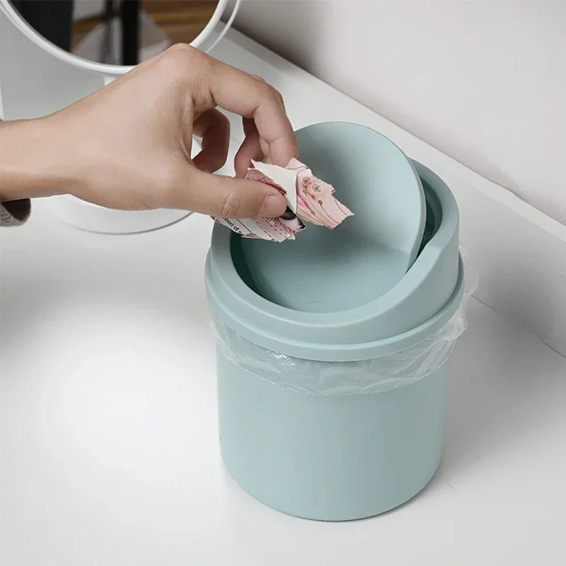 Mini Desktop Bin Small Trash Can Tube with Cover Bedroom Trash Garbage Can Clean Workspace Kitchen Storage Box Home Desk Dustbin