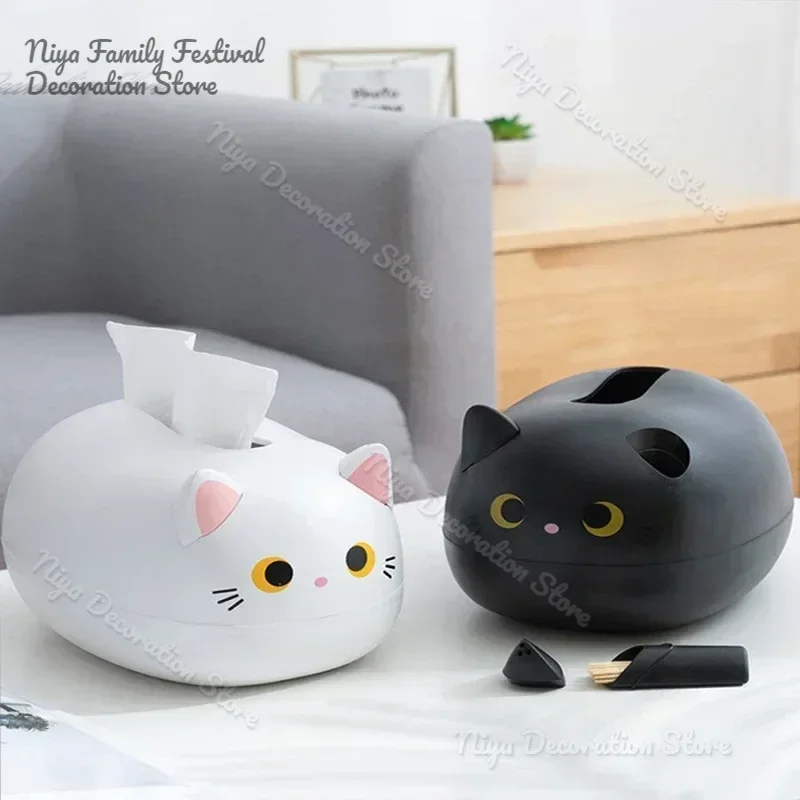 

Kawaii Cat Tissue Box Livingroom Napkin Storage Box Kitchen Paper Container Desktop Toilet Paper Holder for Bathroom Dormitory