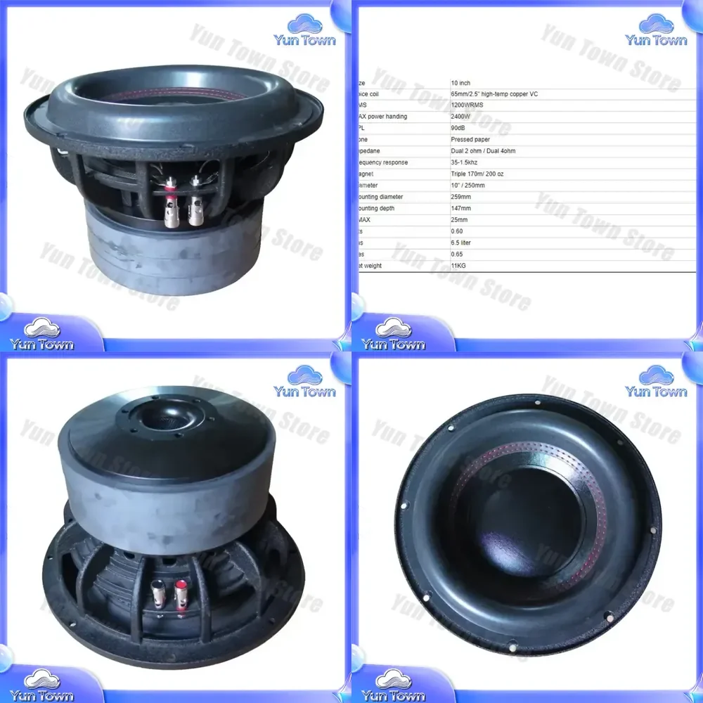 Altavoces y Subwoofers de 10 Pulgadas, 1200W RMS, Woofer Delgado para Sistema de Audio de Auto, Equipo de DJ para Cine en Casa, Universal de 10 Pulgadas