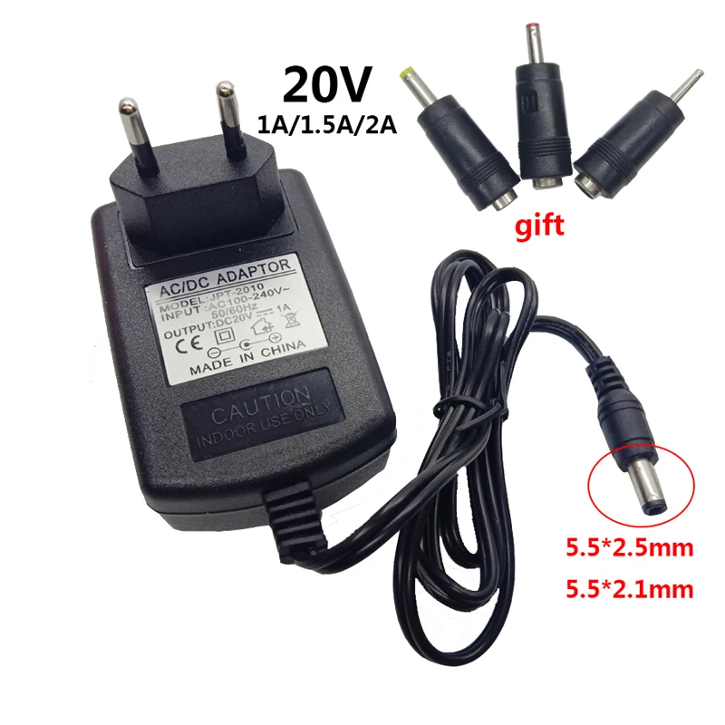 

20V 1A 1.5A 2A AC DC Adaptor 110V 220V to 20 Volt Universal Power Adapter Supply 5.5*2.5mm Jack Adaptador 3pcs Conversion Head