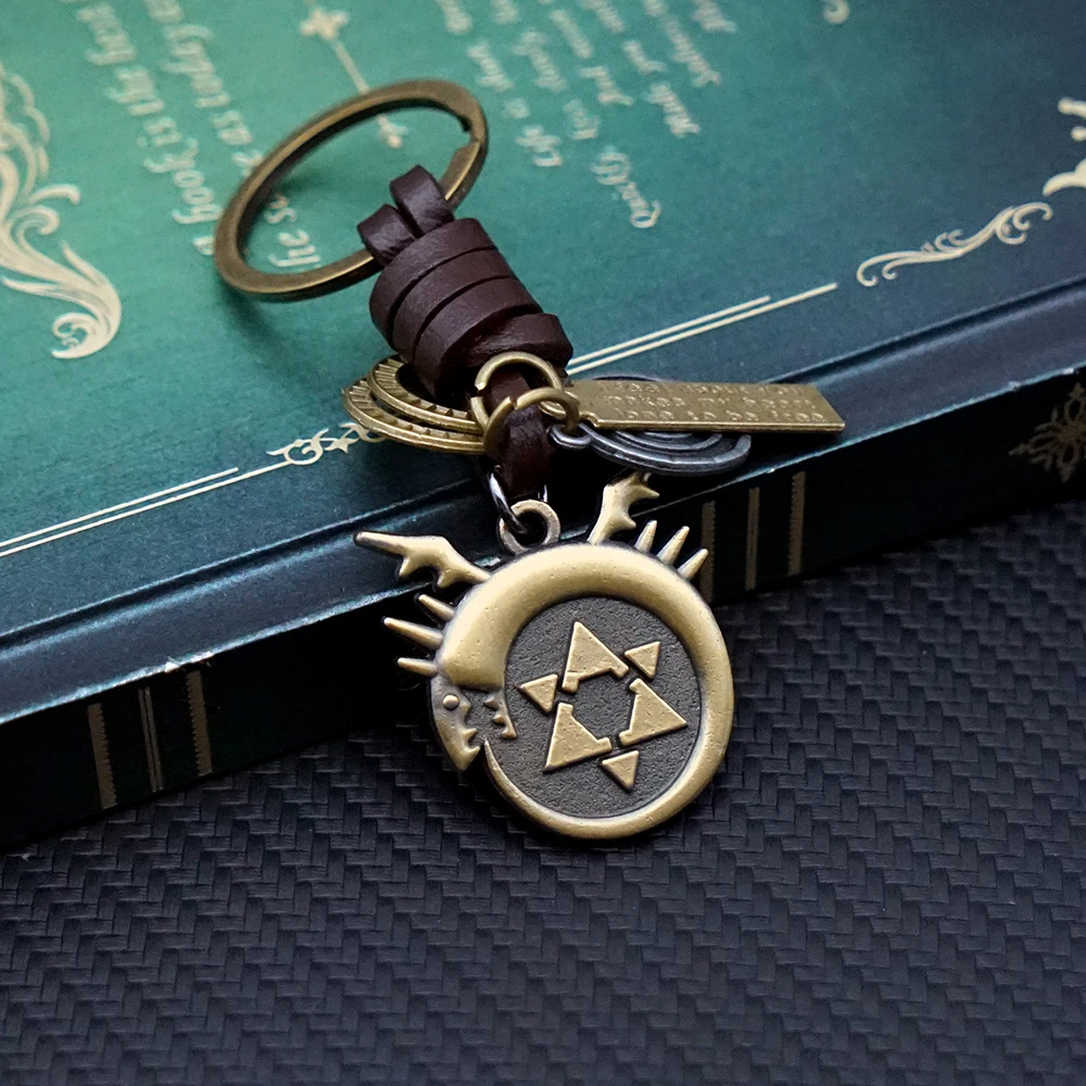 Fullmetal الخيميائي المفاتيح إدوارد الجلود قلادة كيرينغ سلاسل المفاتيح للرجال أنيمي الأجهزة الطرفية اكسسوارات حلقة رئيسية llaveros