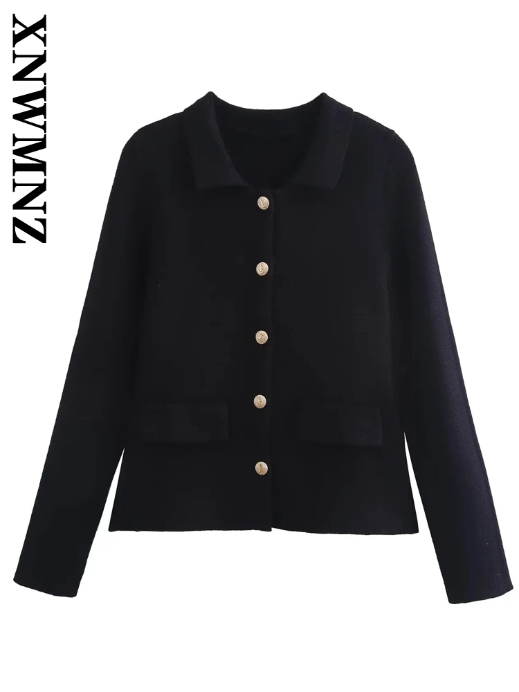 AXNWMNZ-Cardigan Triblockchain à Manches sulfpour Femme, Manteau Décontracté à Simple Boutonnage, Col Rabattu, Couleur Unie, Collection Automne 2024