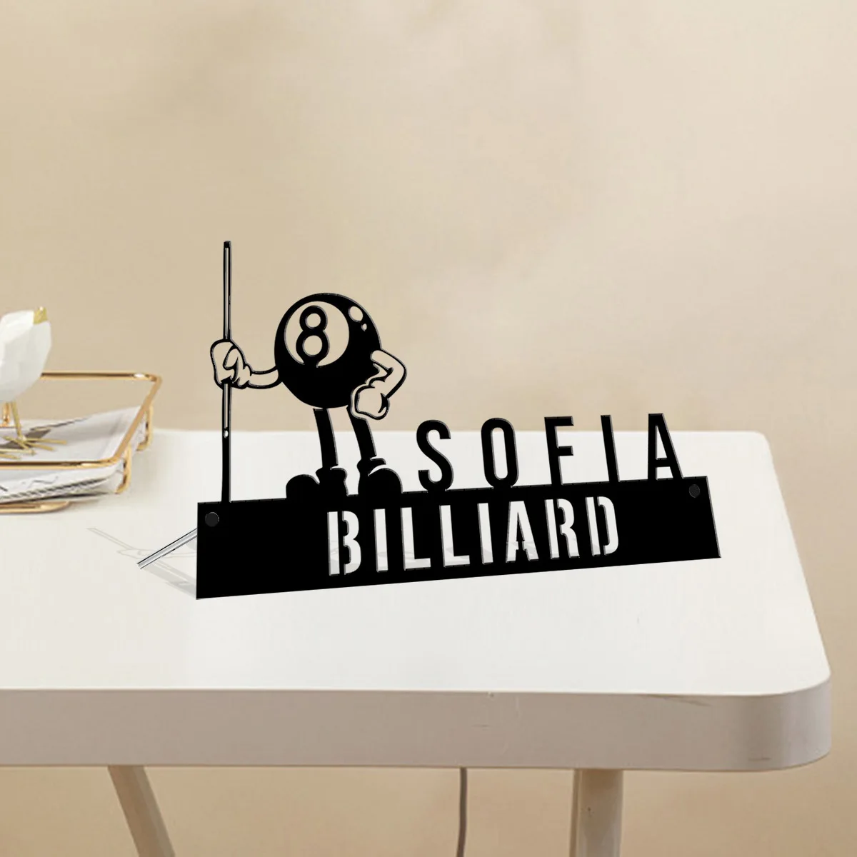 1pc Fashion personalized custom Billiard room Metal statues Metal Art with Wooden suitable for office bedroom desktop decoration