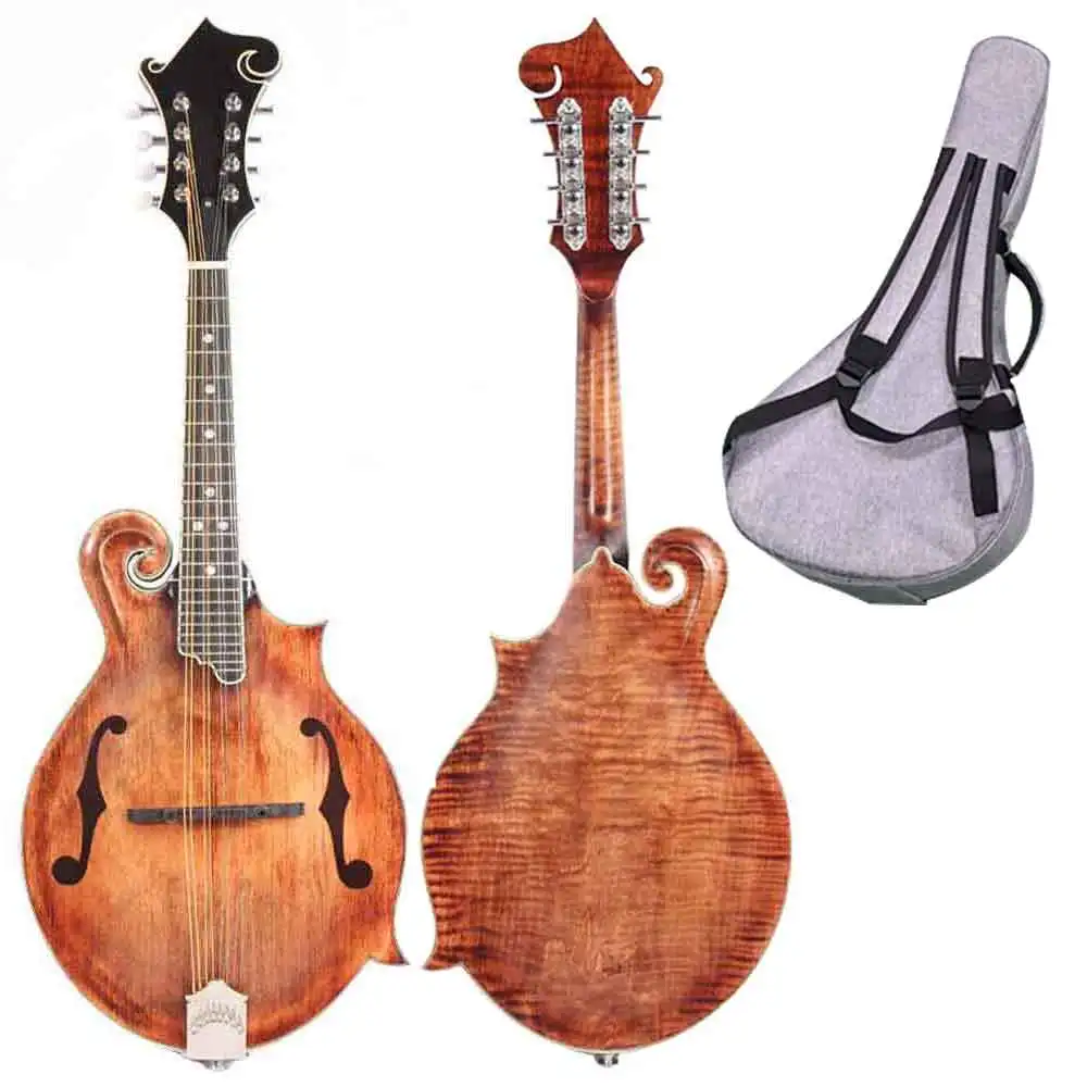 

Handmade F Style Mandolin Musical Instruments All Solid Wood One Piece Flamed Maple Back With Bag