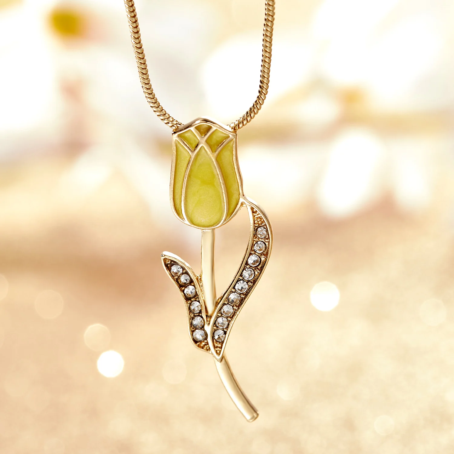 Frühling Trend Bunte Emaille Tulpe Halskette für Frauen Gold Farbe Kette Kristall Blume Zirkon Anhänger Ästhetischen Schmuck Geschenk – Detail 3