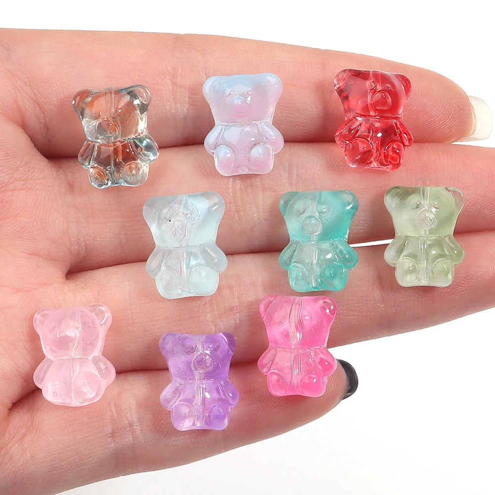 20pcs Bear Glass Beads Colorful Cute Lampwork Loose Spacer Bead For Jewelry Making DIY Necklace Bracelet Phone Chain Accessories view 3
