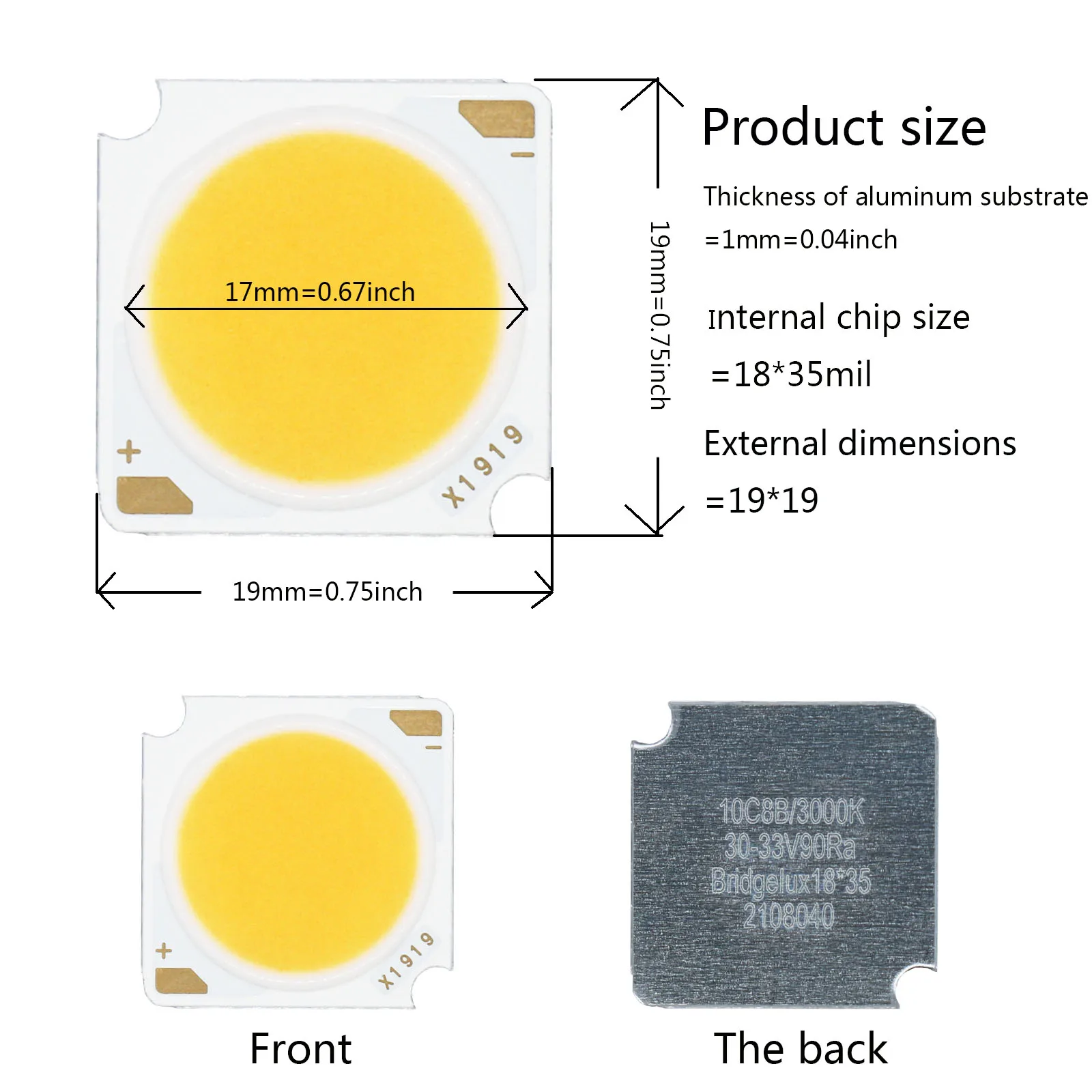 Imagem -02 - Diodo Emissor de Luz Led Cob Chip Cob Grânulo da Lâmpada Cob Lâmpada Faça Você Mesmo Acessórios para Holofotes 19 mm 10w 20w 30w 40w 50w Pcs