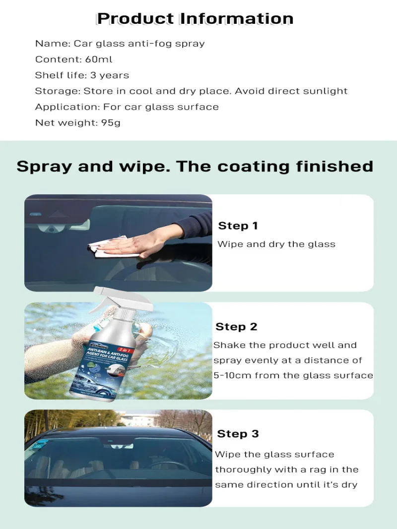 Auto Glass Coating Antifog Rainproof Agent Glass Anti Fog Coating Spray Clean Waterproof Spray Windshield Coating Agent