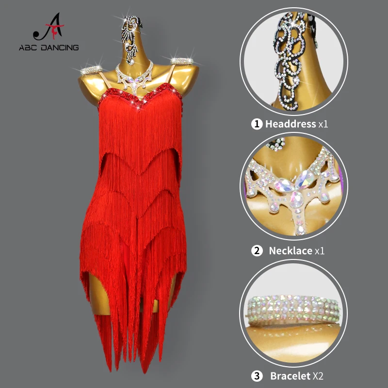 New Red Latin Dance Dress Sexy Adult Party Performance Girl Kid Skirt Ball Practice Wear Prom Costume Ladies Line Suit Customize