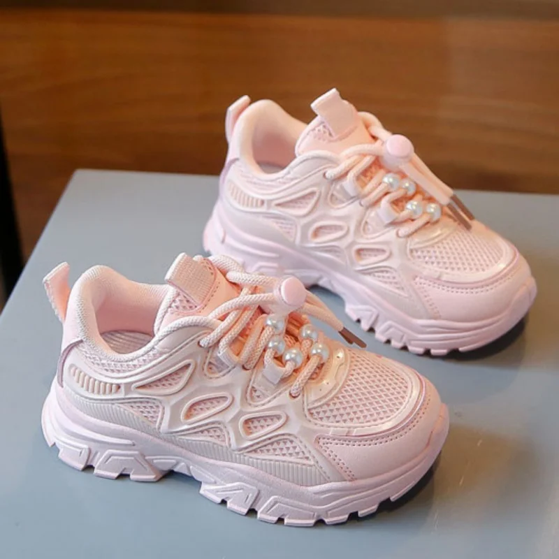 Children Girls Sneakers Light Purple Breathable Mesh Girls Running Shoes Fashion Student Kid Casual Sneakers Baby Girl Shoes