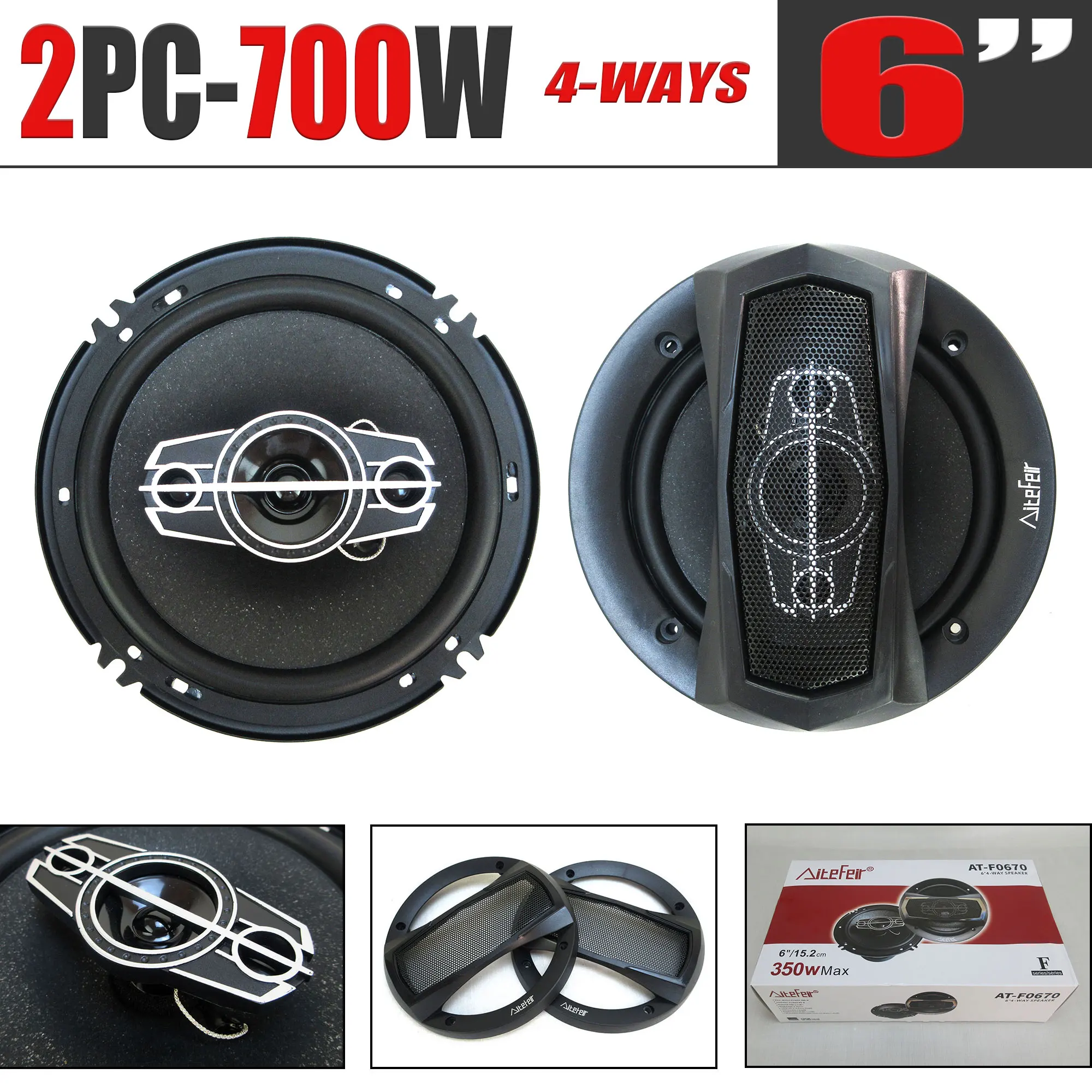 6 Inch 700W(2*350W) 4Way Universal Car Coaxial Auto Music Stereo Full Range Frequency Hifi Speakers Non-destructive Installation 