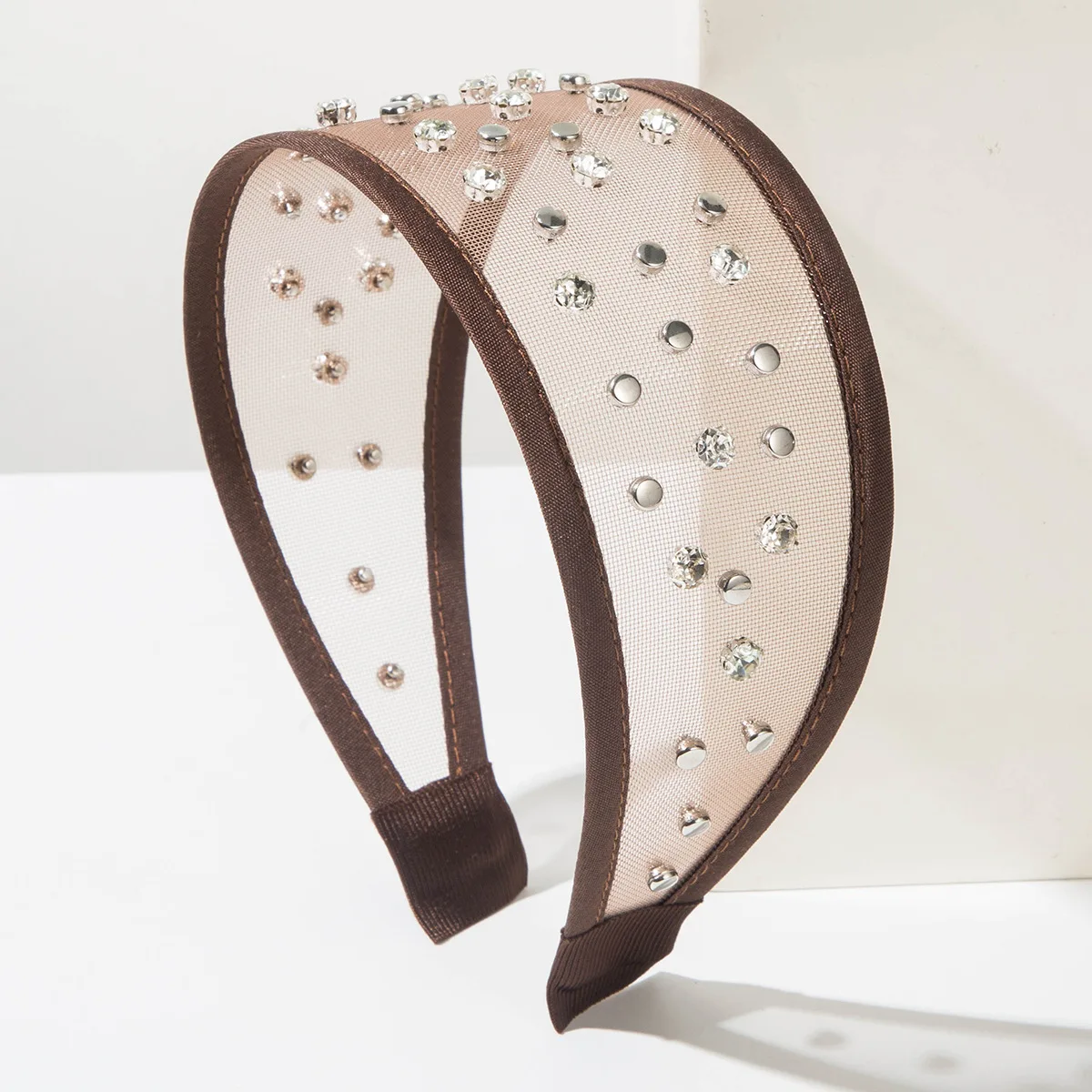 Breites, transparentes Haarband, modisches, schlichtes Stirnband, trendige Nieten-Mesh-Haarreifen für Damen, hochwertiges, vielseitiges Haar-Accessoire für den Alltag