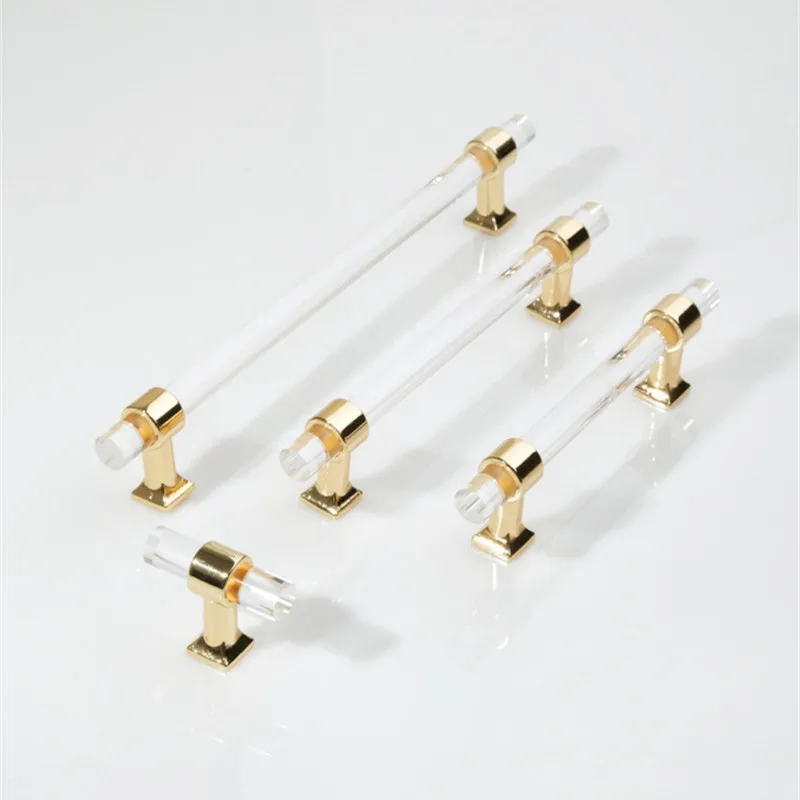 KK&FING Acrylic Long Cabinet Door Handles T Bar Transparent Handle Wardrobe Cupboard Door Pulls Drawer Knobs Furniture Hardware