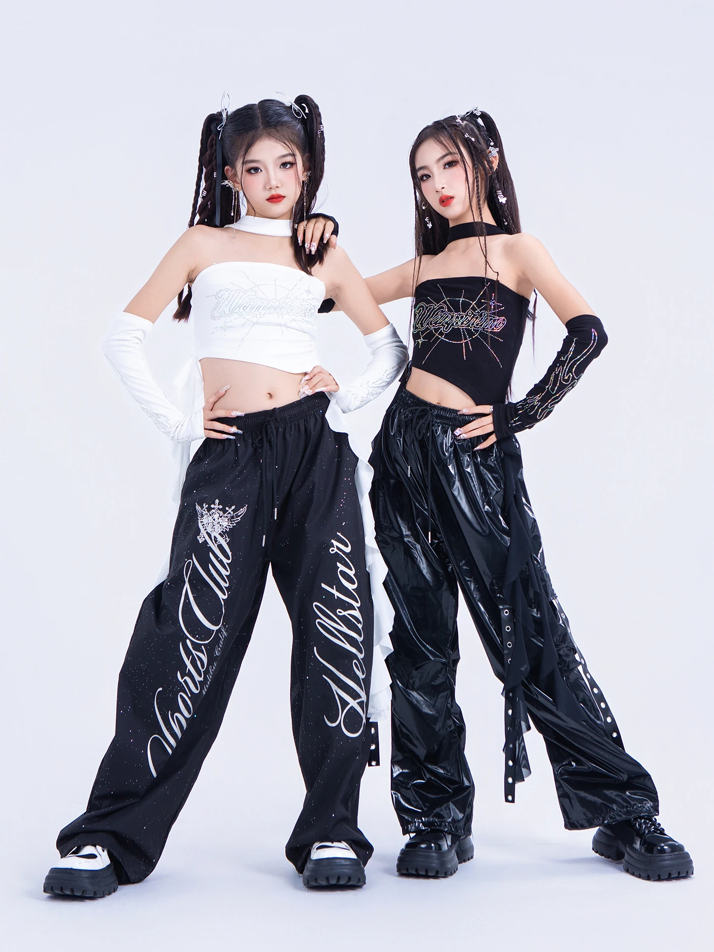 2025 grupo de niñas trajes de actuación de baile de Jazz para niños trajes de Kpop negros ropa de baile callejero ropa de Hip Hop DQS21127