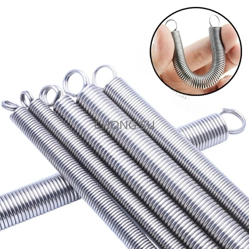 304 roestvrijstalen trekveer met dubbele O-haak Verlenging Pullback Stretching Lente Draad Dia 0,3 mm OD 3 mm Lengte 10-300 mm