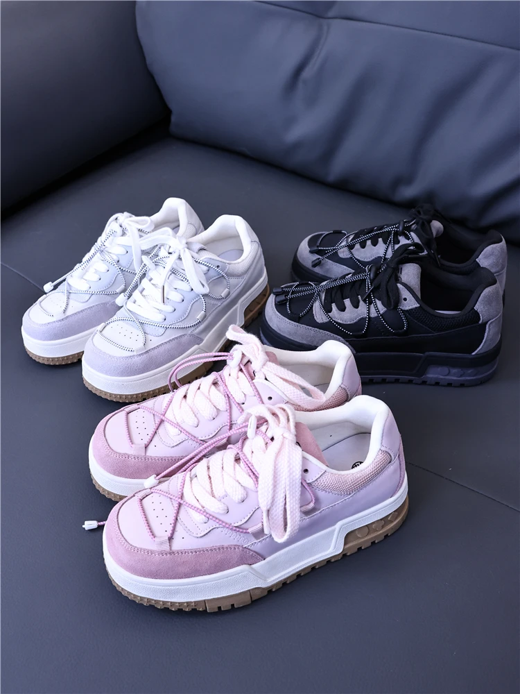 Retro Thick Bottom Sneakers Unisex Casual Sports Shoes Spring 2025 New Style Versatile Plain Color Block Design K828
