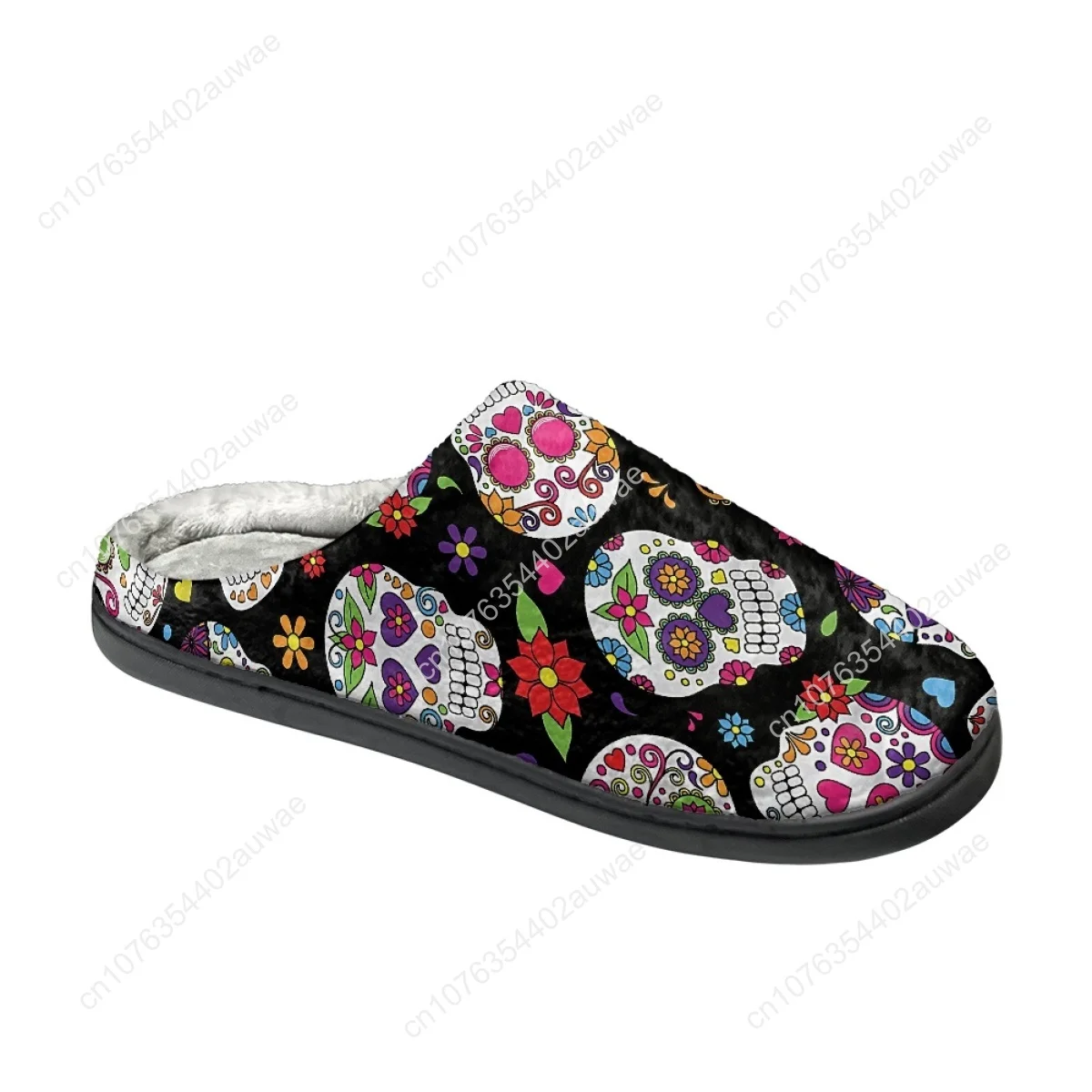 Dropshipping Casual Cotton Slippers Sugar Skull Design Non-Slip Indoor Women's Floor Footwear Comfortable Warm Flats Slippers