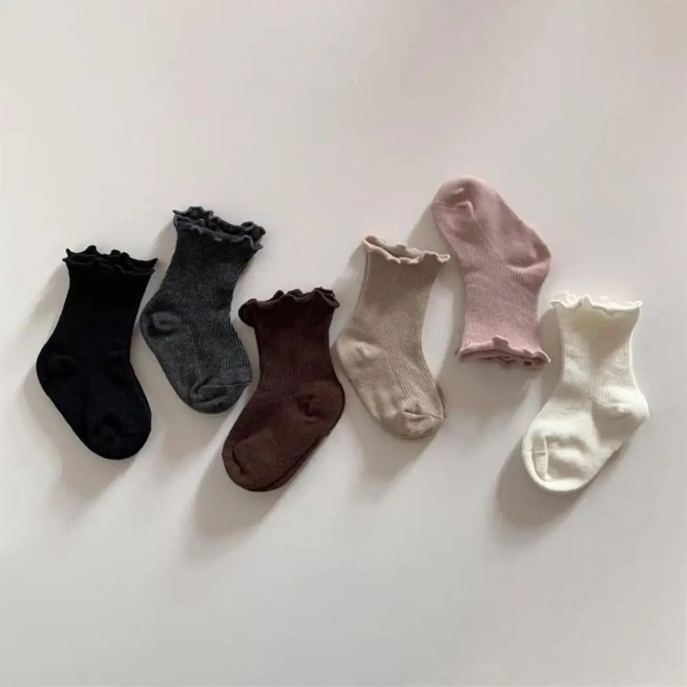 

6Pairs Ruffle Baby Cotton Socks Autumn Spring Breathable Kids Short Tube Socks Cute Mid-calf Toddle Sweet Socks Children