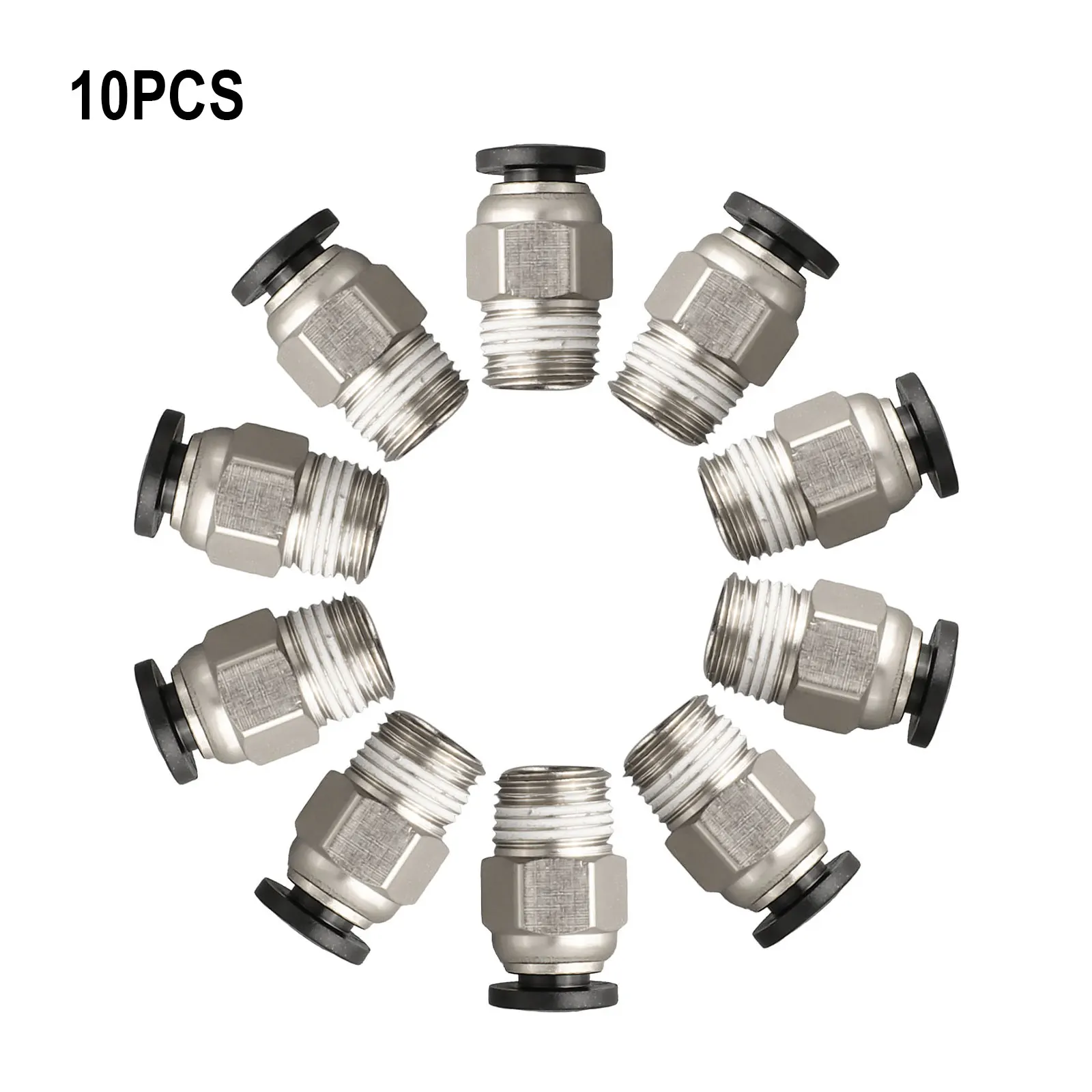 

10PCS PC4-M10 External Thread Straight Pneumatic Connector Stainless Steel PTFE Tube Push In Quick Fitting Connectors Extruders