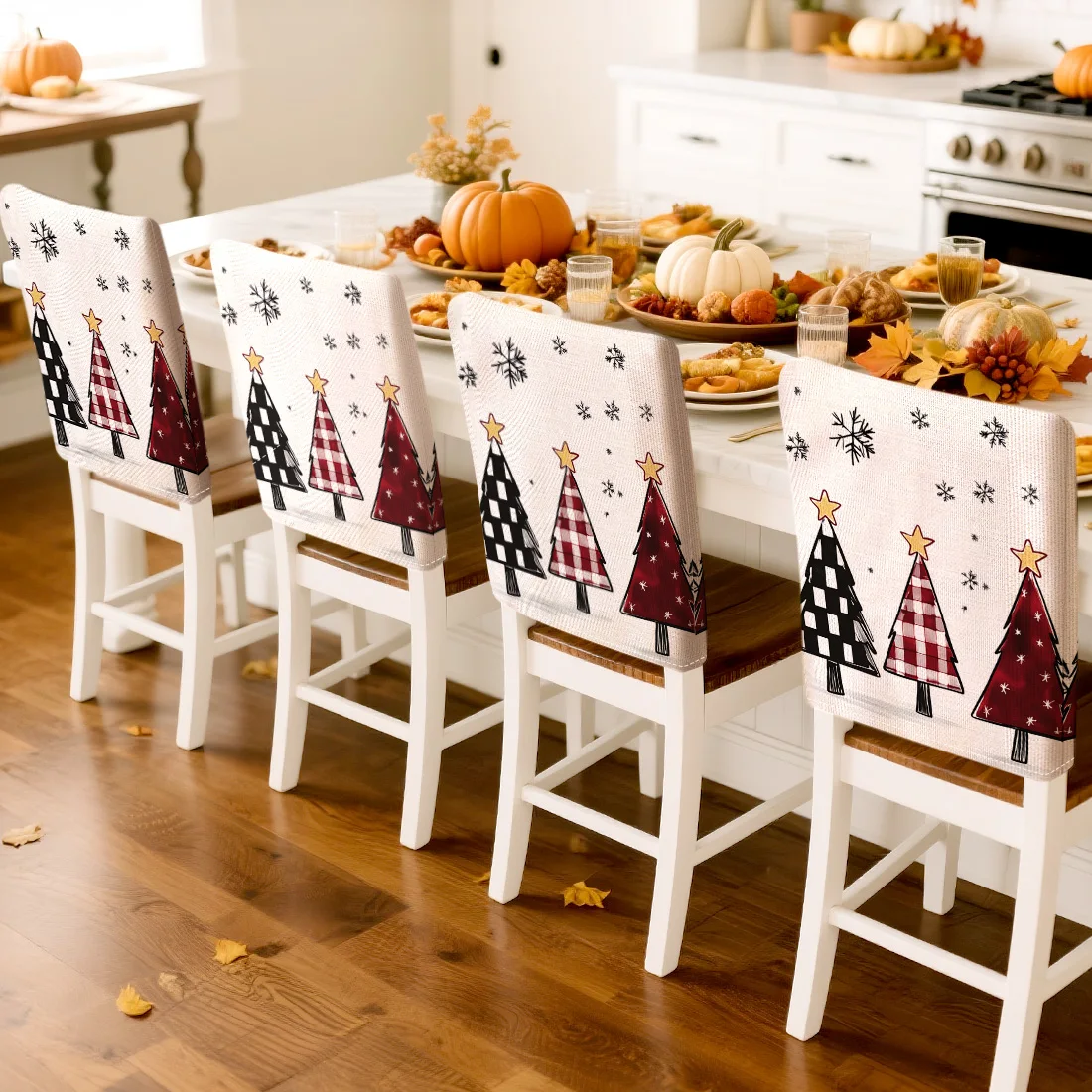 

Christmas Dining Room Upgrade: 4-Piece Set 45*55cm Chair Back Covers in Thick Imitation Linen, Washable & Festive