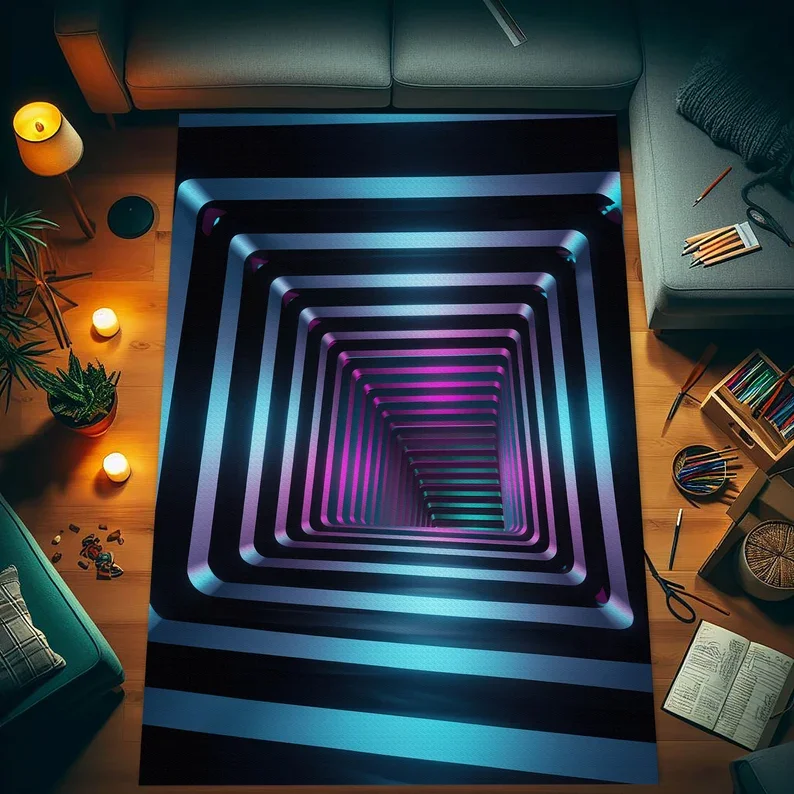 

Tunnel Rug Optical Illusion Rug Rectangular Illusion Rug Vortex Illusion Rug 3D Effect for Living Room Rug Green Rugs