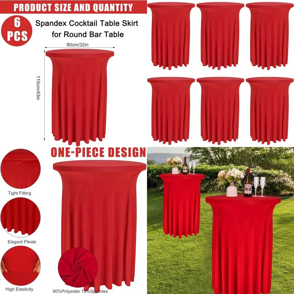 

Красные круглые скатерти для коктейльных столов, 6 штук, 32x43 дюйма, подходят для высоких барных стоек, свадеб, вечеринок и мероприятий.