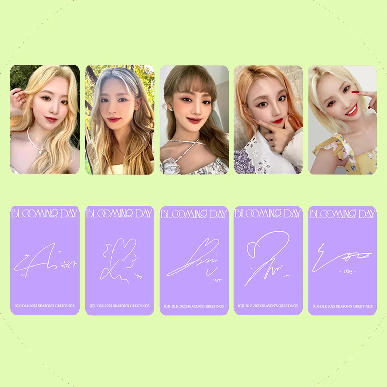 

KPOP (G)I-DLE 2023 Season's Greetings Blooming Day Photocards MiYeon YuQi Calendar Paper Cards 5pcs Gidle Fans Collections