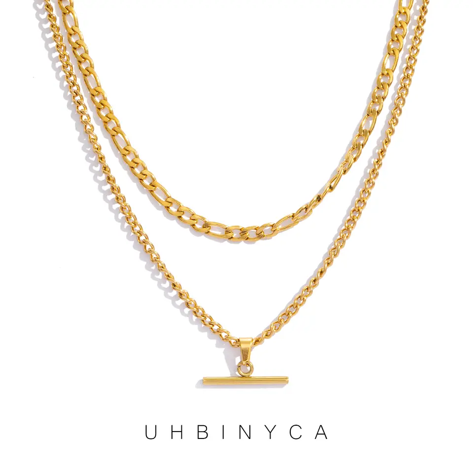 Double layer gold pendant chain necklace