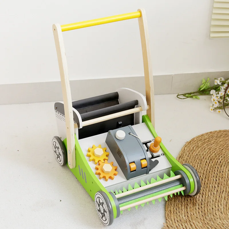 

Wooden multifunctional infant toddler walker trolley Wooden children's lawn mowing toy cart