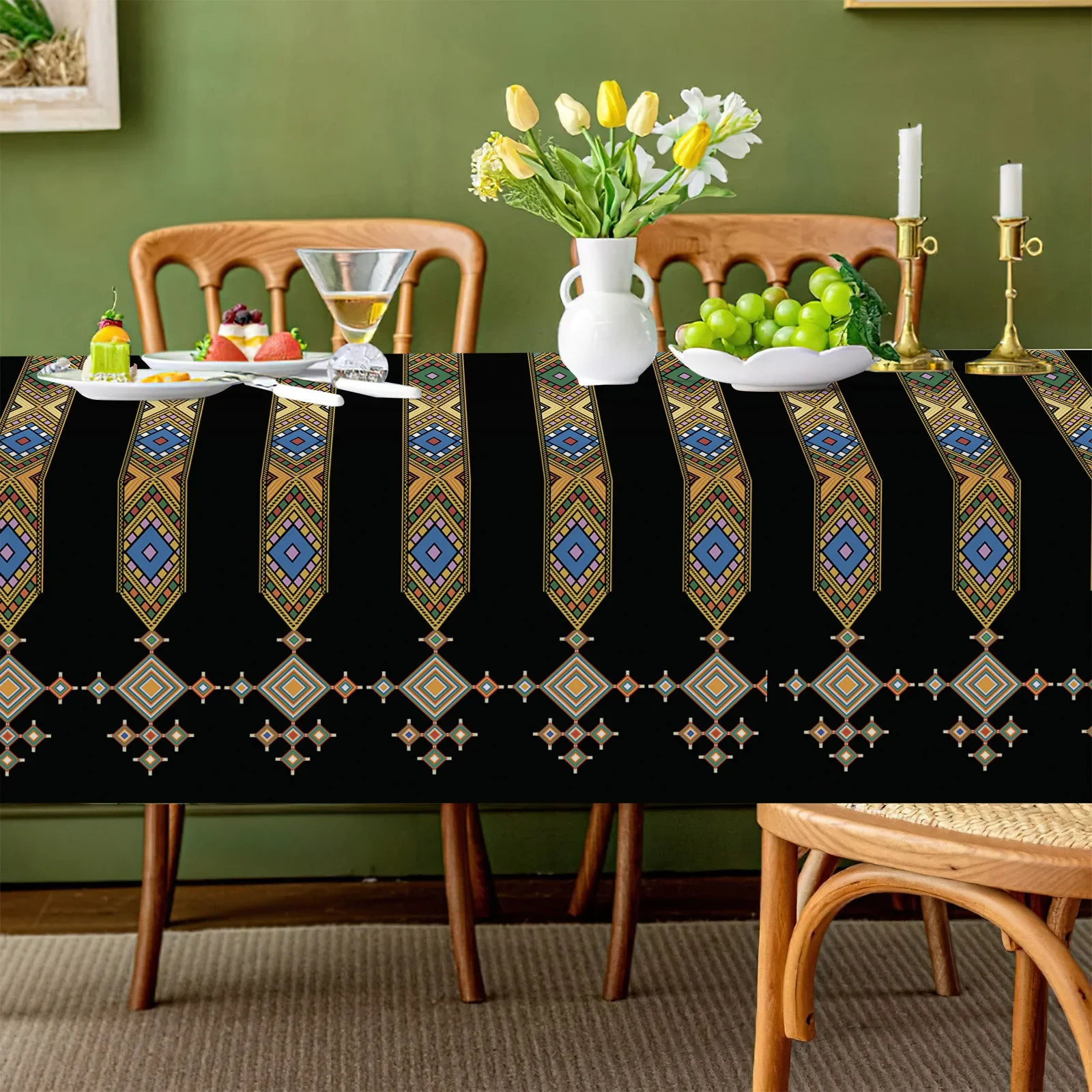 Custom Cheap Black Eritrean Ethiopian Thin Tablecloth Table Cover Waterproof Oilcloth Rectangular for Dining Kitchen Living Room